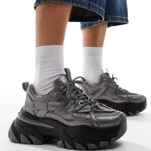 Asos Design Chunky Sneakers In Gunmetal